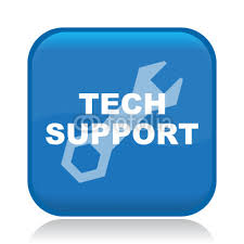 Blue button icon with wrench and Tech Support